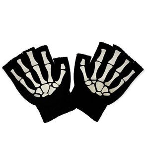 Gothic Glow In The Dark Skeleton Fingers Black Knit Shirt Cover Gloves NEW